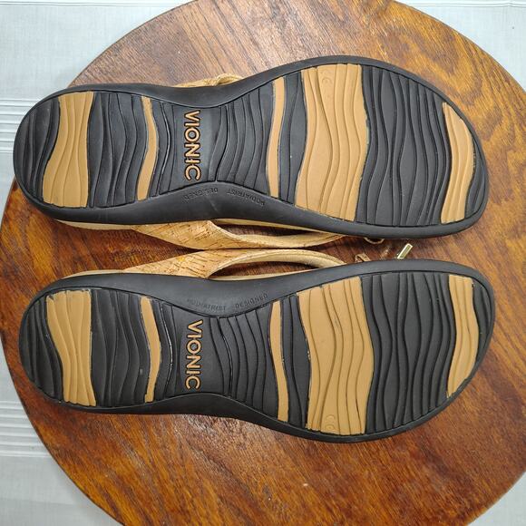 Vionic Bella Flip Flop Thong Sandals Womens 8 Gold Cork Tan Color - Picture 7 of 7